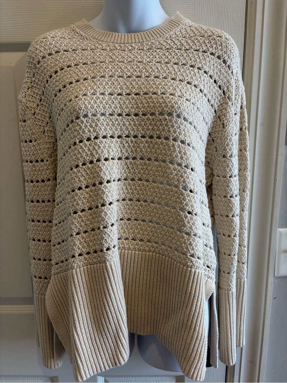 GAP Cream Open-Knit Crewneck Sweater